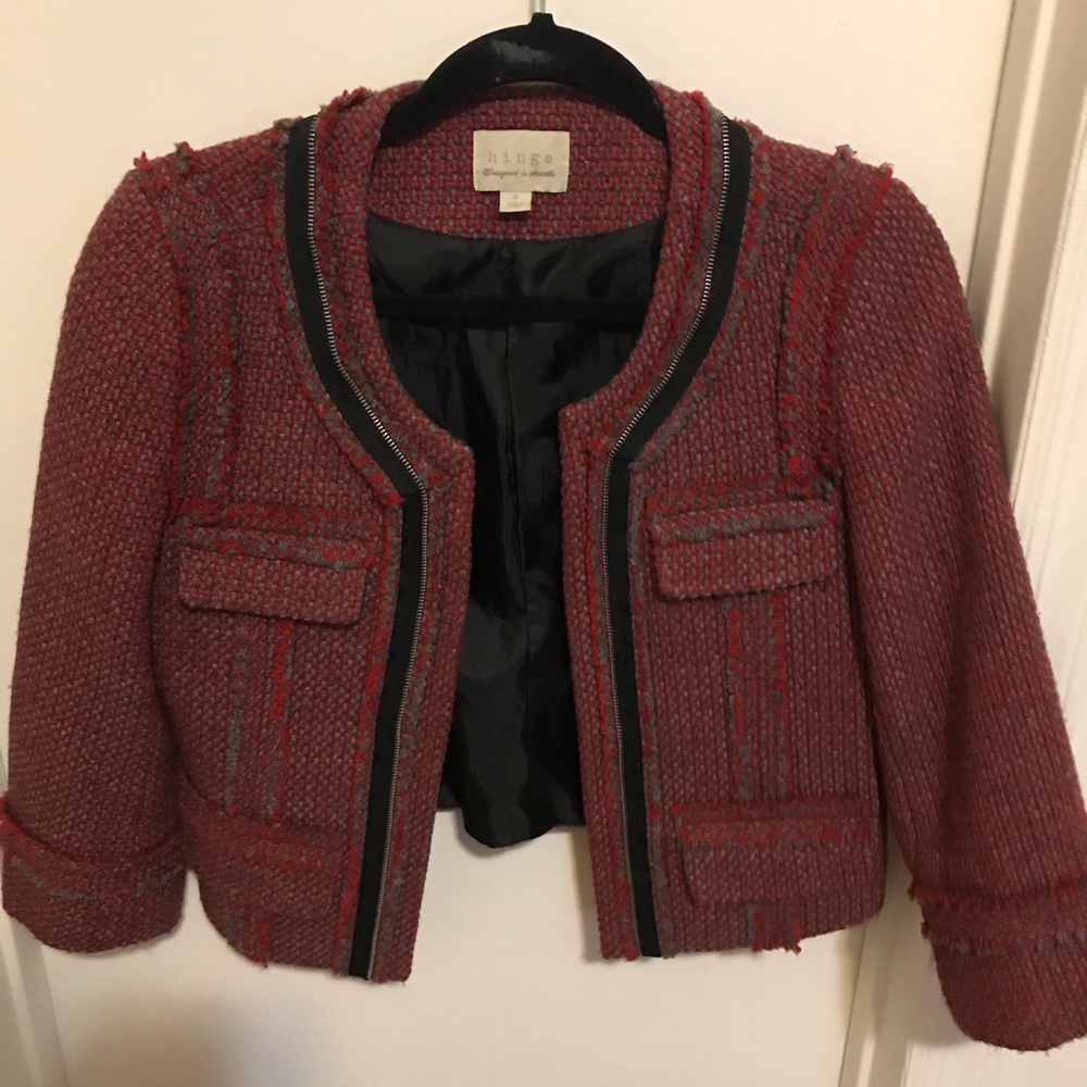 Hinge tweed blazer zipper detail